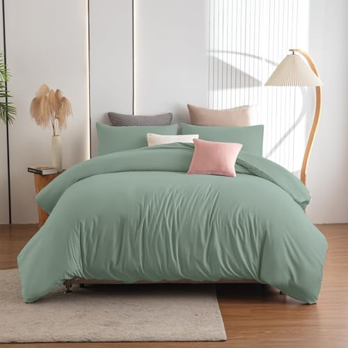 Soifox Bettwäsche 200x220 Grün - aus Mikrofaser Bügelfrei & Knitterfrei Bettbezug 200 x 220 Set mit 80x80 cm Kissenbezug 2er Set Bettwasche mit Reißverschluss