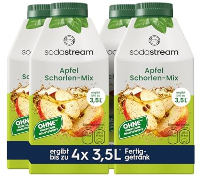 SodaStream Apfel Schorlen-Mix Sirup 4er-Pack | 500 ml je Flasche – ergibt bis zu 3,5 L erfrischende Apfelschorle | ohne Zuckerzusatz & künstliche Inhaltsstoffe | 50% aus Apfelsaftkonzentrat