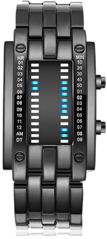 Xiuganpo Klassische Binärmatrix, Blaue LED-Uhr, Mineralglasspiegel, 30 M Wasserdicht, Binäruhr für Männer und Frauen, Geschenk, Legierung, 1 X Elektronische Uhr