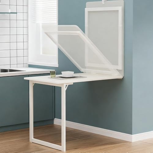 Generisch Wandklapptisch Mit Beinen, Weiß Klapptisch Zur Wandmontage, Holz Faltbarer Küchentisch Computertisch, Schwimmender Schreibtisch Für Büro Wohnzimmer