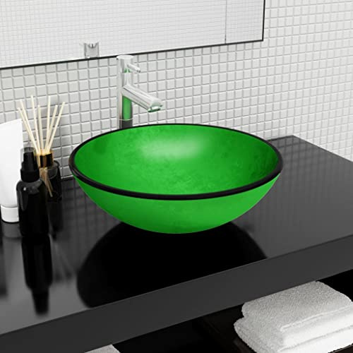 Rundes Waschbecken aus gehärtetem Glas, 42x14 cm, Grün, Aufsatzwaschbecken für Badezimmer, Gäste-WC, moderne Waschtische, langlebig und pflegeleicht