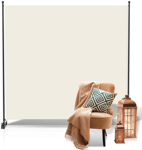 Ollewiellan Paravent Raumteiler Innen, Paravent Faltbar 1-Teilig 187x181x30cm,Sichtschutzwand für Büros und Balkon,Trennwand Sichtschutz aus Polyesterfaser,Trennwand Raumteiler（Beige）