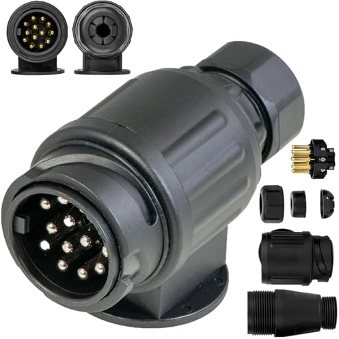 Conector de 13 clavijas para remolque, conector de remolque de 13 clavijas con sello de agua (norma ISO 11446), adaptador de clavija de remolque de 12 V, conector de 13 clavijas para automóviles de
