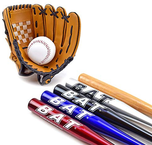 Baseball Set Baseballschläger + Handschuh + Ball Einsteiger-Set (Rot, 25 Zoll)