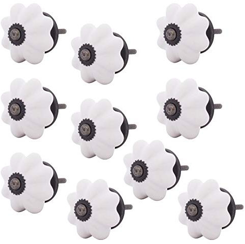 Knober 10 Stück SET | Möbelknopf Weiß | | Montur aus Edestahl schwarz| Möbelknöpfe 40mm Knauf | Türgriff Gewinde metrisch M3 | Serie Blanc