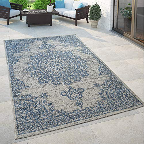 Paco Home In- & Outdoor Teppich Balkon Terrasse Küchenteppich Gartenteppich Modern, Grösse:80x150 cm, Farbe:Blau 8