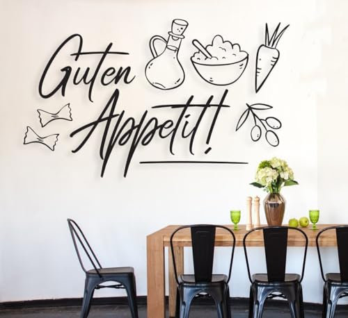 tjapalo® a35 wandtattoo guten appetit Wandtattoo küchensprüche Wandsticker Esszimmer sprüche Küche mordern Wandtattoo Küche lustig, Farbe: Schwarz, Größe: B120xH58cm