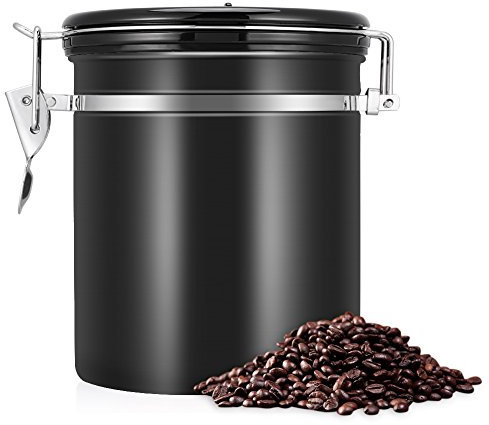 Kaffeedose, Edelstahl-Kaffeedose, 1.5 Liter, Luftdichter Kaffeebehälter, Edelstahl Aromadose Vorratsdose Vakuum Dose, für Kaffeebohnen, Tee oder Zucker, Schwarz