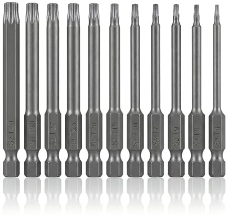 VESTTIO Security Torx Bit Set 11PCS 1/4 Inch Hex Shank 3 Inch/75 mm Length S2 Steel Extended Tamper Proof Star 6 Point with Magnetic for Power Screwdriver Drill Impact Driver