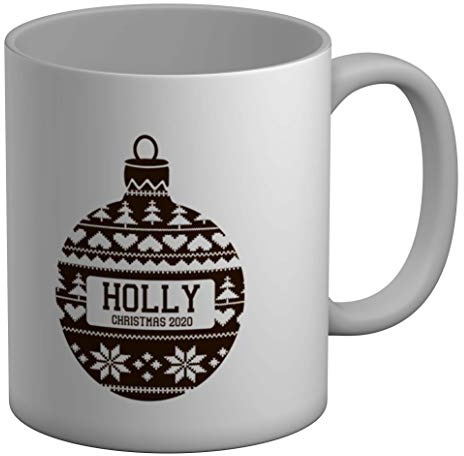 Shopagift Personalised Christmas Pattern Any Name Gold Xmas Bauble White 11oz Large Mug Cup