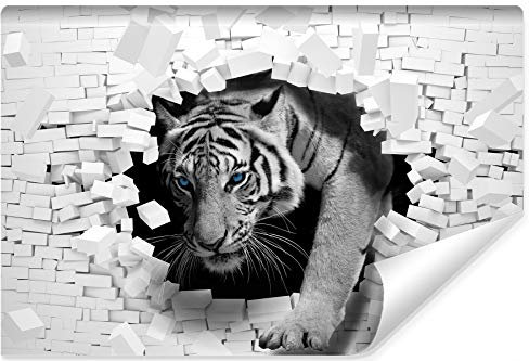 Muralo Vlies Fototapete 300 x 210 3D Effekt Tiger Tapete Tiere Katze Explosion Ziegel Wohnzimmer Schlafzimmer Wandbilder XXL Wand Br. 300 cm x Hö. 210 cm