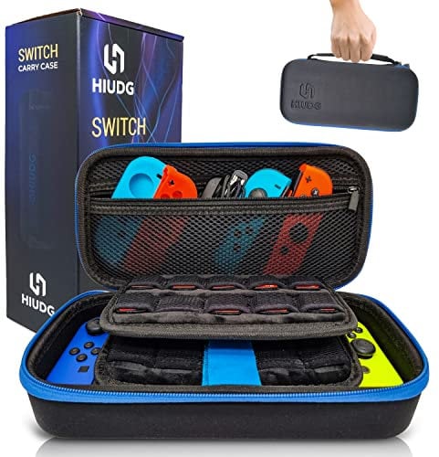 HIUDG Tasche für Nintendo Switch und New Switch OLED, Schwarze Schutzhülle mit Aufbewahrung für 29 Spiele, Konsole und Zubehör, Reisetasche, Case, Harte Tragetasche, Geschenk, Hülle