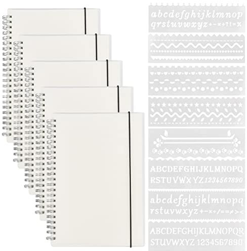 NA 5 Stück A5 Spiral Notizblock Punktraster Notizbuch Gepunktetes Dotted Bullet Grid Notebook mit 8 DIY Vorlagen, Dickes Papier 120 g/m² (21,4 * 14,8 cm)