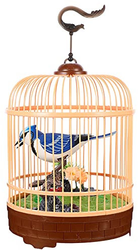 Singen Zwitschern Vogel in Einem Käfig Moving Schnabel Und Sound Aktiviert Und Batterie Betrieben Sittich auf Einem Farben Können Variieren Große Schreibtisch Und