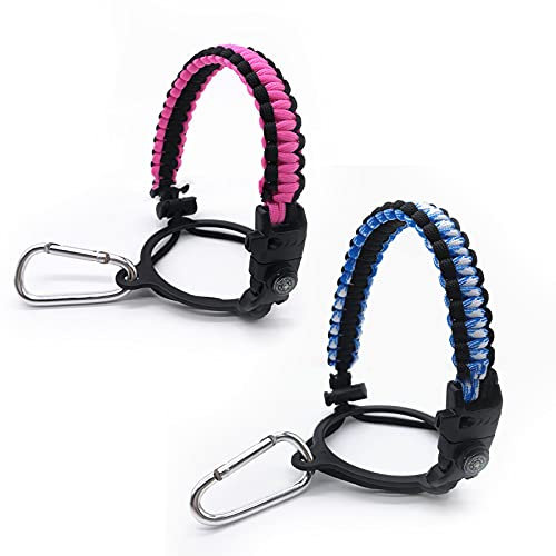 1 PCS Water Bottle Strap Paracord Handle with Safety Ring, Compass and Carabiner Water Bottle Handle Strap (Rose Red)