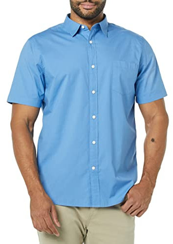 Amazon Essentials Men's Slim-Fit Short-Sleeve Poplin Shirt, Light Blue, S