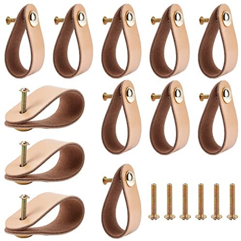 nbeads 12 Sets Möbel Ledergriffe, Hellbraune Verstellbare Leder Schubladengriffe Nordic Kleiderschrank Schranktürgriff Möbelbeschläge Für Kommode Küchengriffe Knöpfe