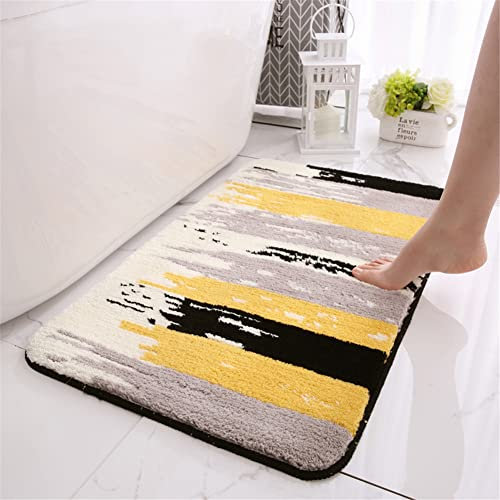 Odot Badezimmerteppich rutschfest Badematte Mikrofaser Waschbar Hochflor Badvorleger Weich Flauschig Badteppich für Badewanne, Dusche, Badezimmer und Schlafzimmer (gelb-grau,50x80cm)