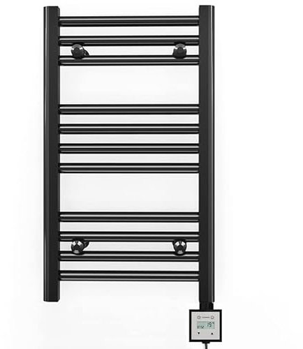Myhomeware 400mm Wide Black Electric Bathroom Heated Towel Rail Thermostatic Warmer Radiator Digital Controller (400 x 600 mm (BTU: 871))