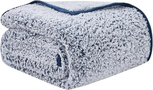 EMME Sherpa Decke Kuscheldecke, Dicke und Elegant, Sofadecke Doppelgesicht Extra Weich, Warme Gemütliche Wendbare Flauschige Decke für Sofa und Bett(Navy blau, 130x150cm)