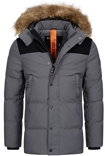 Indicode Herren Hexyl Winterparka Steppjacke mit Kapuze und Corddetails | Warme Outdoorjacke für Winter und kalte Tage, Herrenjacke, Parka, Übergangsjacke, Wintermantel, Freizeitjacke für Männer