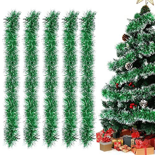 Lametta Girlande Weihnachten Grün, 5 Stück Weihnachtsgirlanden Glänzend Girlande Weihnachten Deko, Weihnachtsbaumschmuck Girlande Lamettergirlande Weihnachtsbaum Dekoration