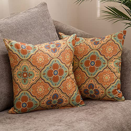 ATsense 2er Set Kissenbezug 80 x 80 cm, 2 Stück - 100% Baumwolle, Orange-Rot Bunt Muster Dekorative Kopfkissenbezug mit Reißverschluss, ÖkoTex - Superweicher Premium und Hypoallergen Kissenhülle(Boho)