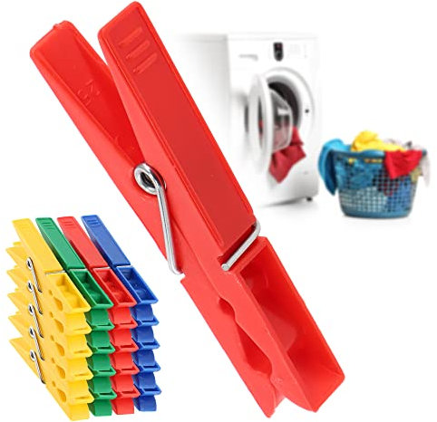 KADAX Lot de 20 pinces à linge en plastique robuste - Pinces à chaussettes colorées - Résistantes au vent - Pour l'intérieur et l'extérieur (vert/jaune/rouge/bleu)