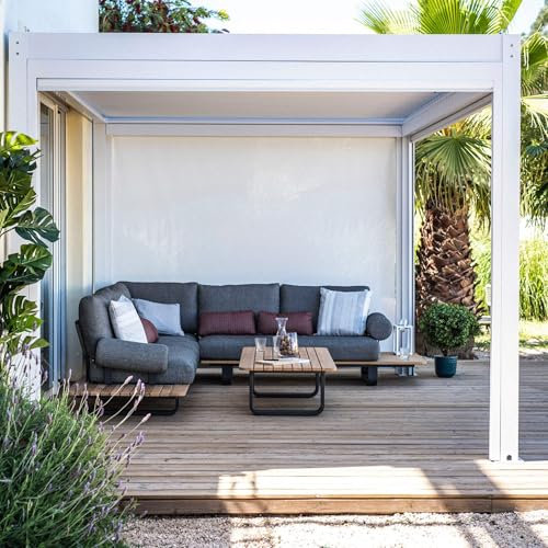 Harbour Lifestyle PergoSTET Plus 3m x 3m Square Pergola with 3 Drop Sides and LED Lighting in White