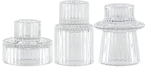 SPETYORT Clear Glass Candle Holders for Pillar Candles - Tabletop Decorative Candlestick Holders Set of 3 Fashion Taper Candle Stand for Dinner Wedding Party (Clear, 3PCS)