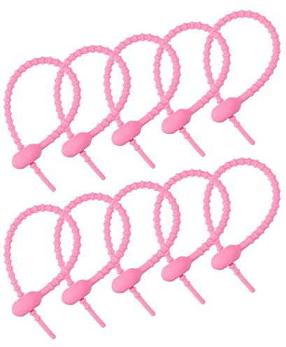 sourcing map 20 Stück Wiederverwendbare Reißverschlüsse 6Zoll Silikon Krawatten Taschenclips Allzweck Silikon Kabelbinder Brotkrawatte Haushalts Verdrehen Krawatten Wiederverwendbare Rosa