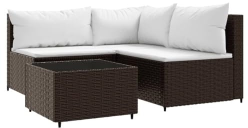 vidaXL Garten Lounge Set 4-TLG., Gartenmöbel Set mit Kissen, Sitzgruppe für Garten Terrasse, Modular Sofa Garnitur Loungemöbel, Braun Poly Rattan