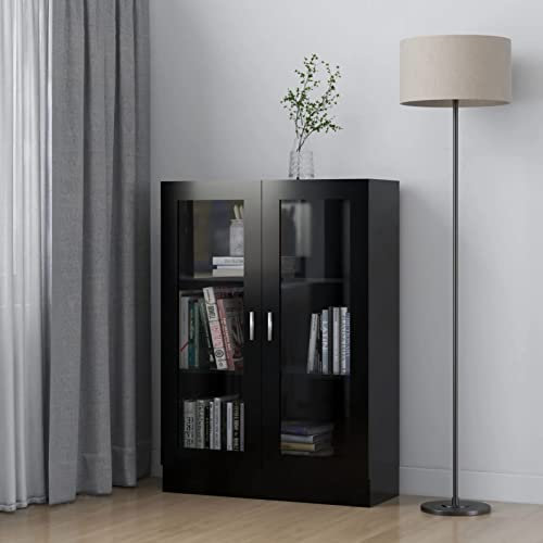JUNZAI Vitrinenschrank, Vitrine, Wandschrank, Schrank Regal, Glasregal, Glasvitrine Stehend, Eckvitrine, Manga Regal, Schwarz 82,5x30,5x115 cm Spanplatte