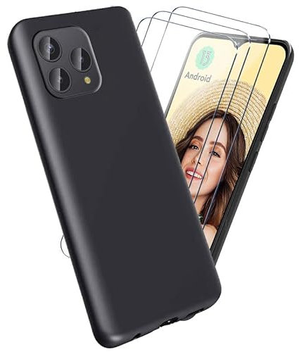 HuiYouMY [4 in 1] para CUBOT P80 Funda (6.58) + 3 x Cristal Templado - Black Carcasa y Cristales Protector de Pantalla TPU Silicona Suave Gel Caja Cover Tapa Caso Carcasa Cubierta -Black