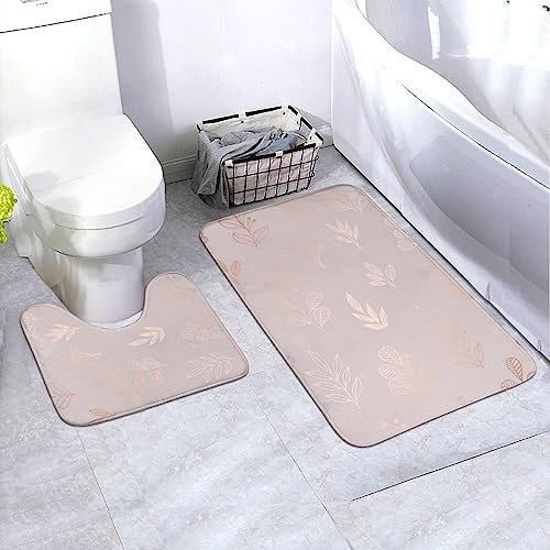 BAFAFA Rose Gold Printed Bath Mat Set Bath Room Floor Mats 2 Piece Non Slip Bath Rug and Contour Mat Farmhouse Kitchen Rugs Bathroom Rug