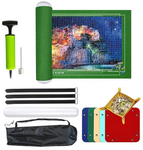 Yuragim Tapis Puzzle 1500 Pièces - Rouleau de Rangement Portable en Feutre (Vert)