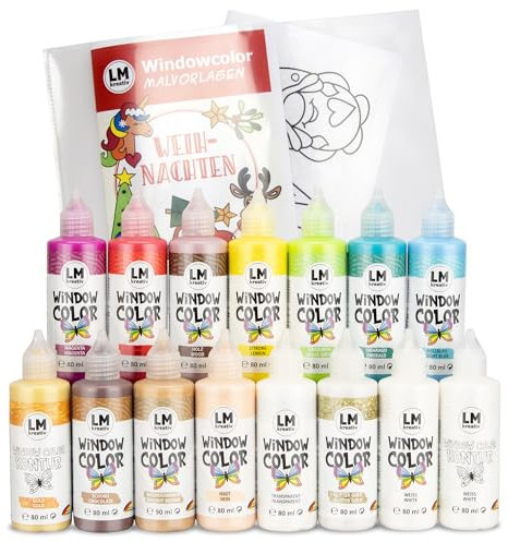 LM Window Color Kit de peinture de Noël 13 couleurs et 2 contours – Kit de peinture de Noël pour photos de fenêtre festives Peinture à base d'eau, idéale pour offrir et décorer