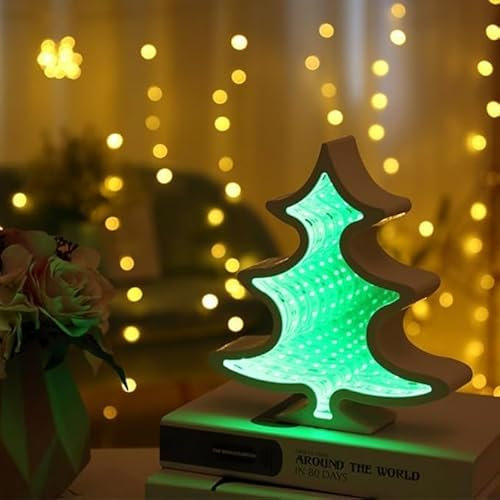 SHANJIA 3D Mirror Night Light, Infinity Mirror Tunnel Light,LED Night Lamp,LED Night Light 3D Mirror Light Tunnel Mirror Light Christmas, for Christmas Party Decoration Home Decor (Christmas Tree)