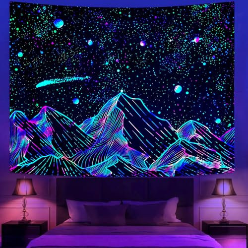 Zussun Schwarzlicht-Wandteppich, Sternennacht, Wandteppiche für Schlafzimmer, ästhetischer Mond und Sterne, Wandbehang, leuchtet im Dunkeln, Naturwald, Wandteppich für Wohnzimmer, Wohnheim (228 x 172