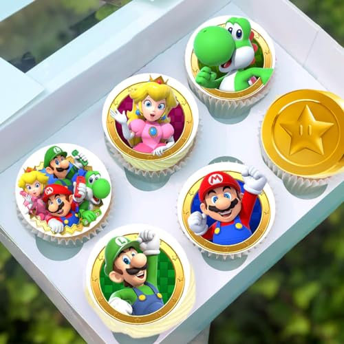 Anglesit Pre-Cut Mario 1B Edible Stand up Wafer Paper Cupcake Toppers Cake Decorations Birthday Party (24)