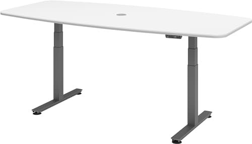 bümö Konferenztisch elektrisch höhenverstellbar 220x103 in weiß, Gestell: Graphit - elektrischer Besprechungstisch oval mit Memoryfunktion höhenverstellbarer Meetingtisch