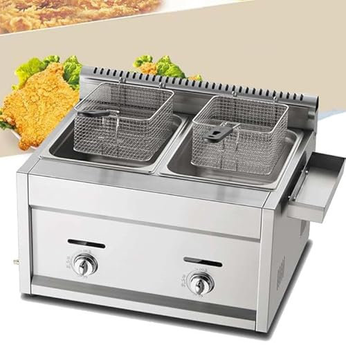 Friggitrice A Gas Commerciale Professionale, Friggitrice A Gas GPL Da Banco In Acciaio Inossidabile, Friggitrici Per Cucina Da Banco Del Ristorante Commerciale,Doublecylinder9L+9L