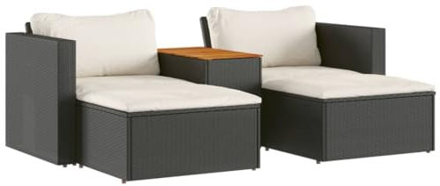vidaXL Garten Sofagarnitur mit Kissen 5-TLG., Gartensofa Set mit abnehmbarem waschbarem Bezug, Gartenmöbel mit modularem Design, Gartengarnitur Sitzgruppe, Schwarz Poly Rattan Akazie