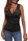 Imily Bela Damen Tank Top Tiefer V-Ausschnitt Tops Ärmellos T-Shirts Cross Wrap Knopf Shirts mit Saum (Schwarz, S)