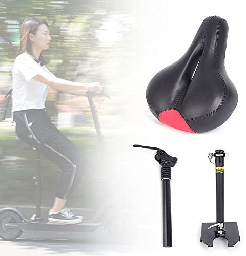 BAOCHADA E Scooter mit Sitz, Elektroroller Scooter Sattel, Faltbare PU Elektroroller Sitz Höhenverstellbar mit Stützrohr&Teleskoprohr, Stoßfester Scootersitz für E-Bike Sitz Stuhl Ersatz