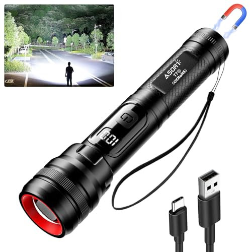 ASORT LED Taschenlampe,Extrem Hell 5000 lumen Klein Taschenlampen,USB Aufladbar Zoombares mit 5 Lichtmodi IP67 Wasserdichte für Camping,Wandern, Angeln, Outdoor (T7)
