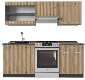 Vicco Küchenzeile R-Line, Artisan Eiche/Anthrazit, 200 cm ohne Arbeitsplatte