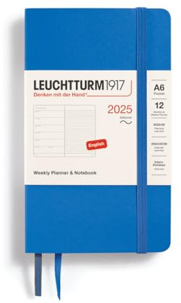 LEUCHTTURM1917 370766 Wochenkalender & Notizbuch Pocket (A6) 2025, Softcover, Sky, Englisch