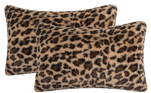 AGOKABA 2 Packungen Leoparden-Dekokissen, Kunstfell, Gepard, weicher Plüsch, Dekor, Lendenkissenbezug für Couch-Kissenbezüge, 30,5 x 50,8 cm