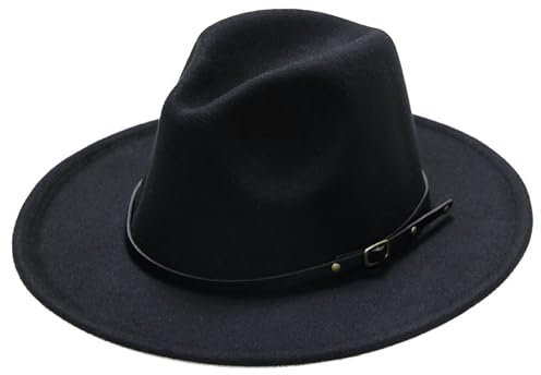 NociHah Fedora - Chapeau Fedora classique uni avec ceinture - Pour enfants de 8 à 16 ans, Noir , M